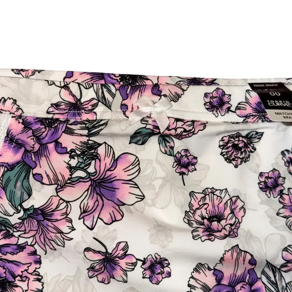 Torrid Curve Bralette And High Waist Panty Set Size 00 M Purple Floral New